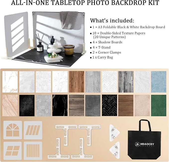 Photo Backdrop Board with Shadow Boards, Table Top Small Shooting Kit - Image 2