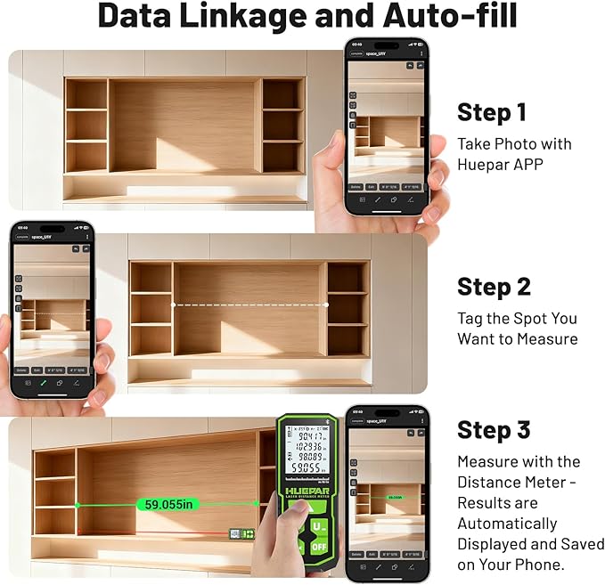 Huepar Professional Bluetooth Laser Measuring Tool S60-G-BT, 200ft | APP Control - Image 3