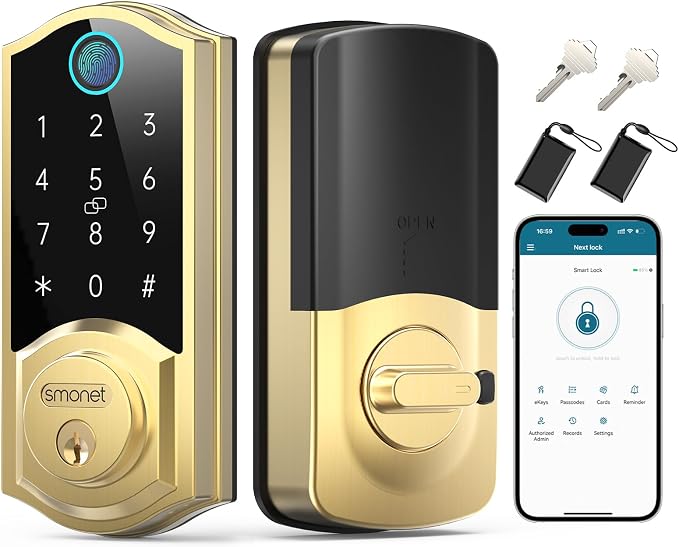 SMONET Smart Lock Brass Fingerprint Deadbolt, Keyless Entry Door Lock by SMONET