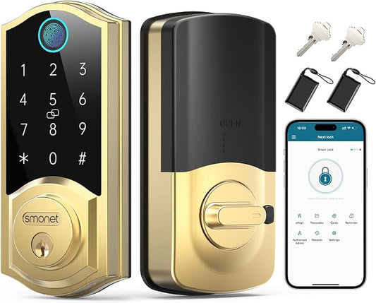 SMONET Smart Lock Brass Fingerprint Deadbolt, Keyless Entry Door Lock by SMONET