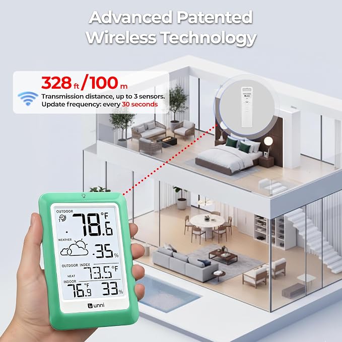 Indoor Outdoor Thermometer Wireless, Temperature Humidity Monitor Battery - Image 3