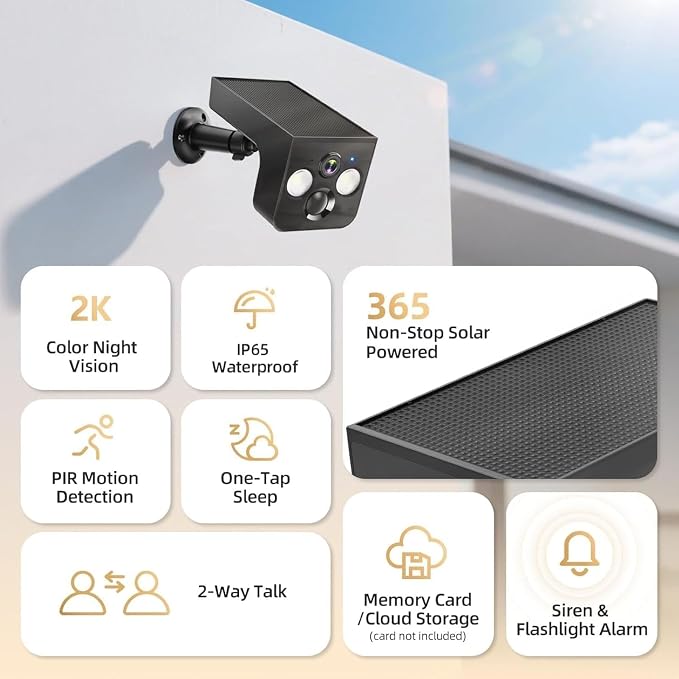 Solar Security Cameras Wireless Outdoor, 2K Solar Powered WiFi Camera, IP65 - Image 2
