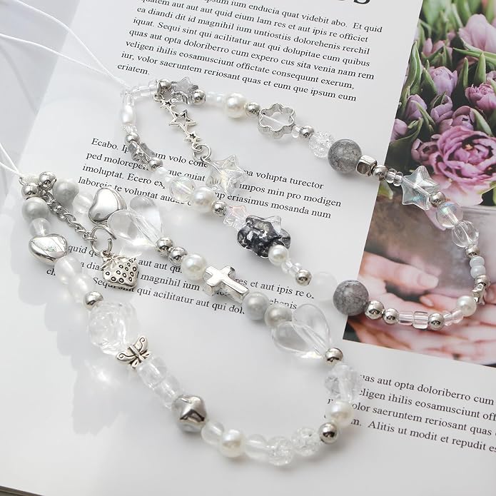 CMVFYL Beaded Camera Wrist Strap, Cute Phone Charms Strap, Pearl Bracelet Wrist - Image 2