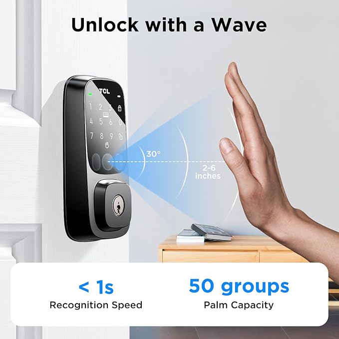 TCL D1 Pro Palm Vein Smart Lock, Keyless Entry Door Lock, Upgraded Rechargeable - Image 2