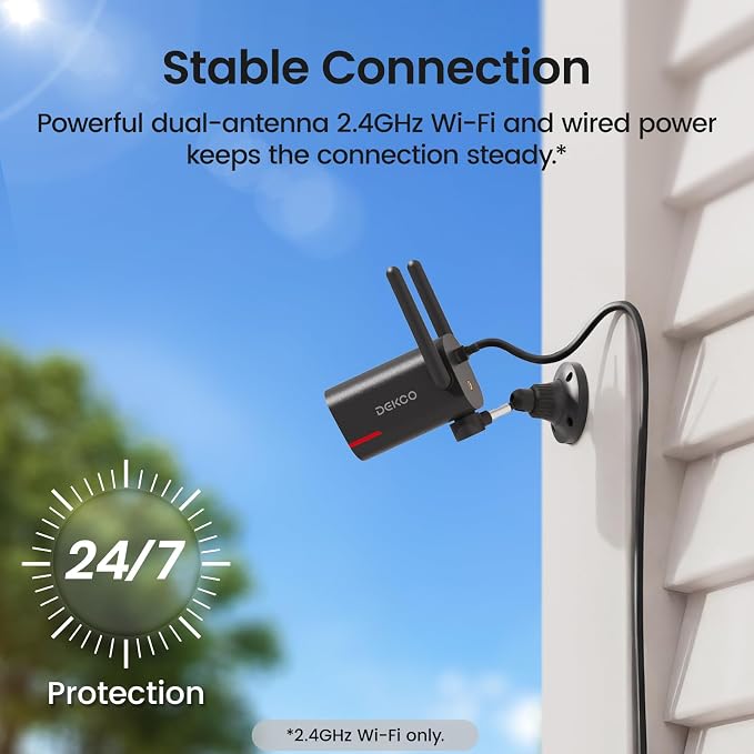 DEKCO Wired 2K Security Camera Outdoor, 180° Pan & 270° Coverage, 24/7 Constant - Image 8