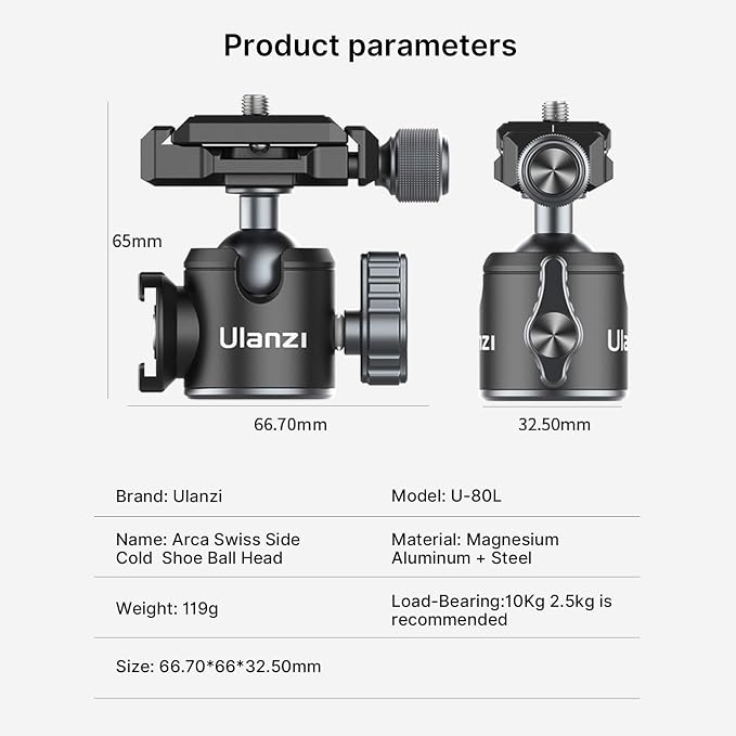 ULANZI U-80L Metal Ball Head Camera Mount Arca Swiss 360 Rotating - Image 5