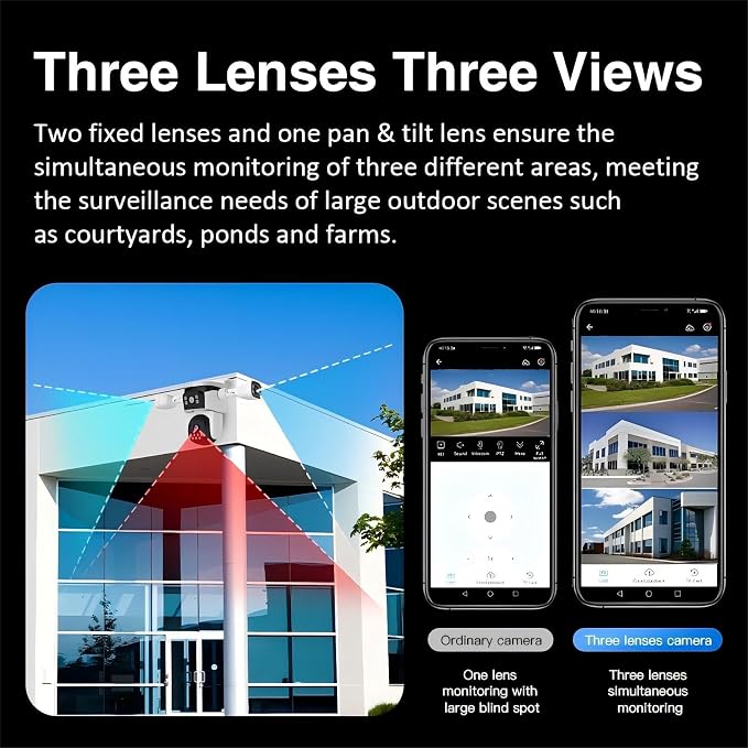 EVERSECU Triple Lens WiFi PTZ Security Camera, Three Cameras in One, Side - Image 4