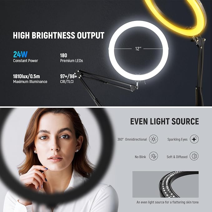NEEWER 12" 24W High Power LED Ring Light Compatible - Image 2