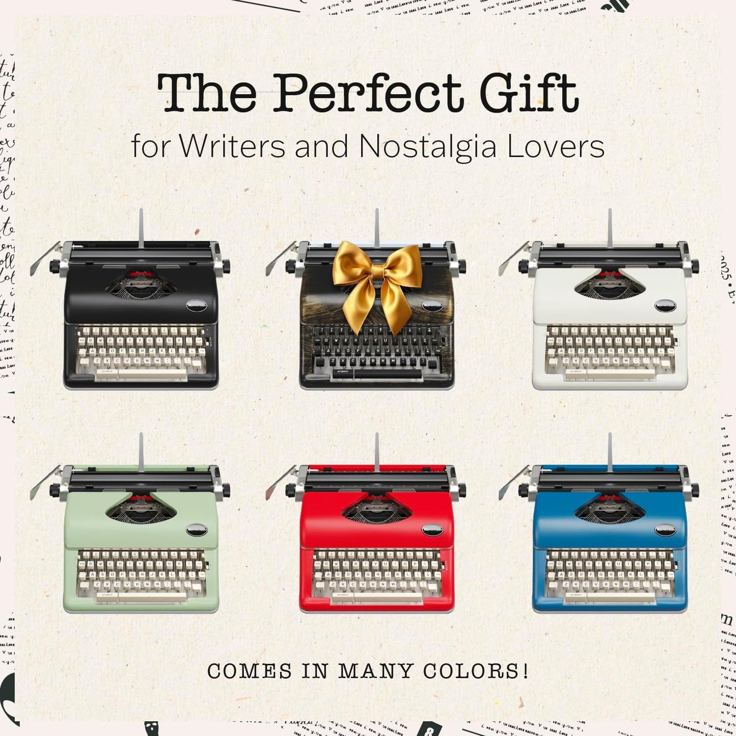 Maplefield Vintage Manual Typewriter - Black Metal - Desk Accessories & Office Supplies for Home Office