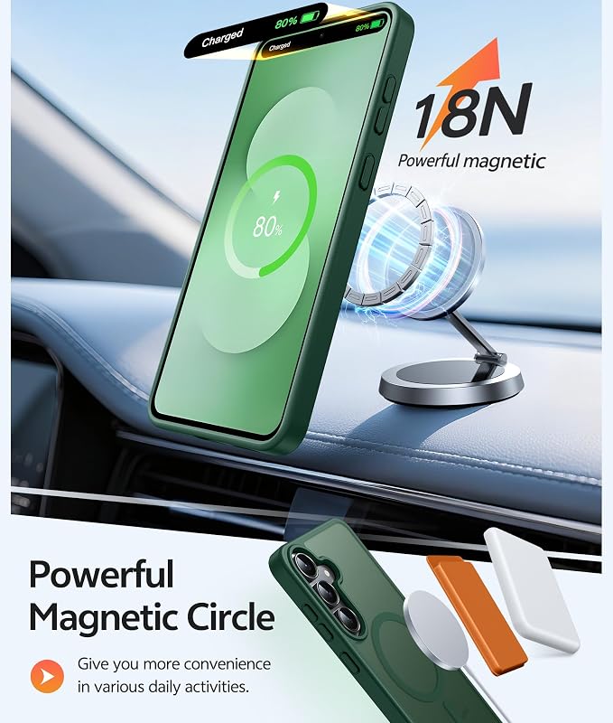 FNTCASE for Samsung Galaxy S25 FE Case: Magnetic Translucent Matte Military - Image 3