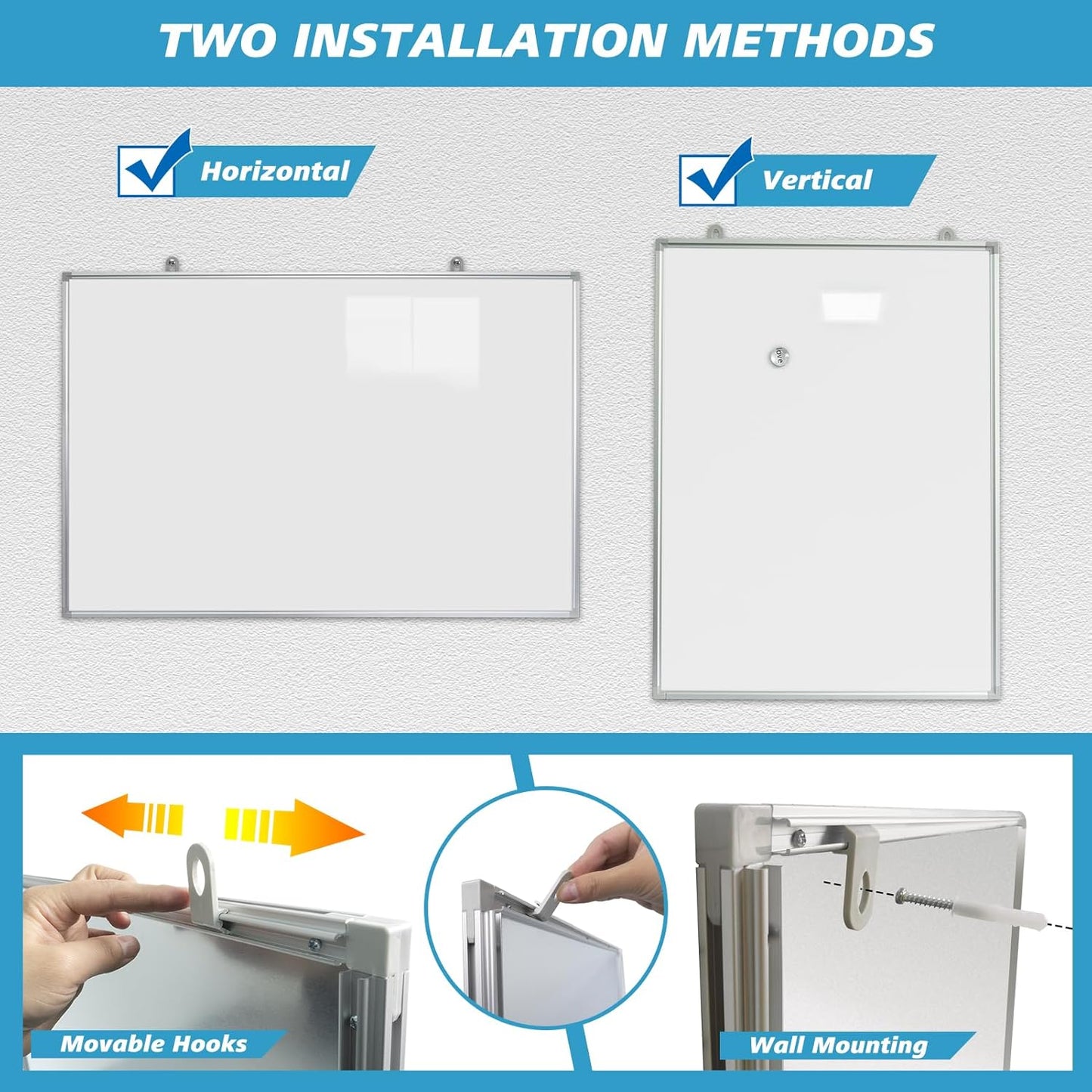 Magnetic Writeboard 18X24 Dry Erase Board Hanging & Wall Mounted Whiteboard S Aluminium Frame Message Boards for Home, School, Office, Kitchen