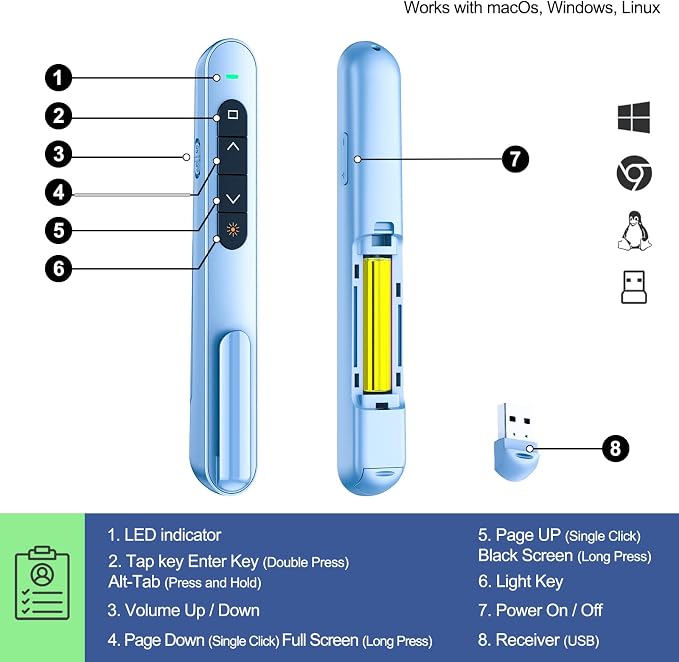 QUI Presentation Clicker with Volume Control, 2.4GHz USB Wireless Presenter - Image 3