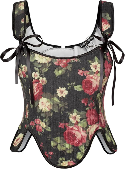 SCARLET DARKNESS Bustier Tops for Women Renaissance Floral Lace Up Bodyshaper by SCARLETDARKNESS