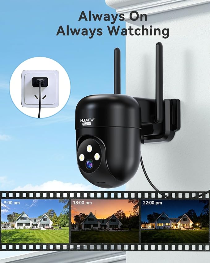 MUBVIEW Black 360° Security Cameras Wireless Outdoor, 24/7 Wired Outdoor Camera - Image 3