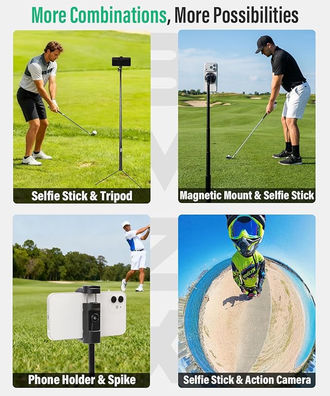 BMZX Golf Tripod Monopod, Magnetic Phone Holder, 1/4"-20 Screw, Carry Bag | - Image 2