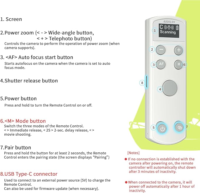 Remote Control for Canon Camera, Rechargeable Wireless Shutter Release - Image 8