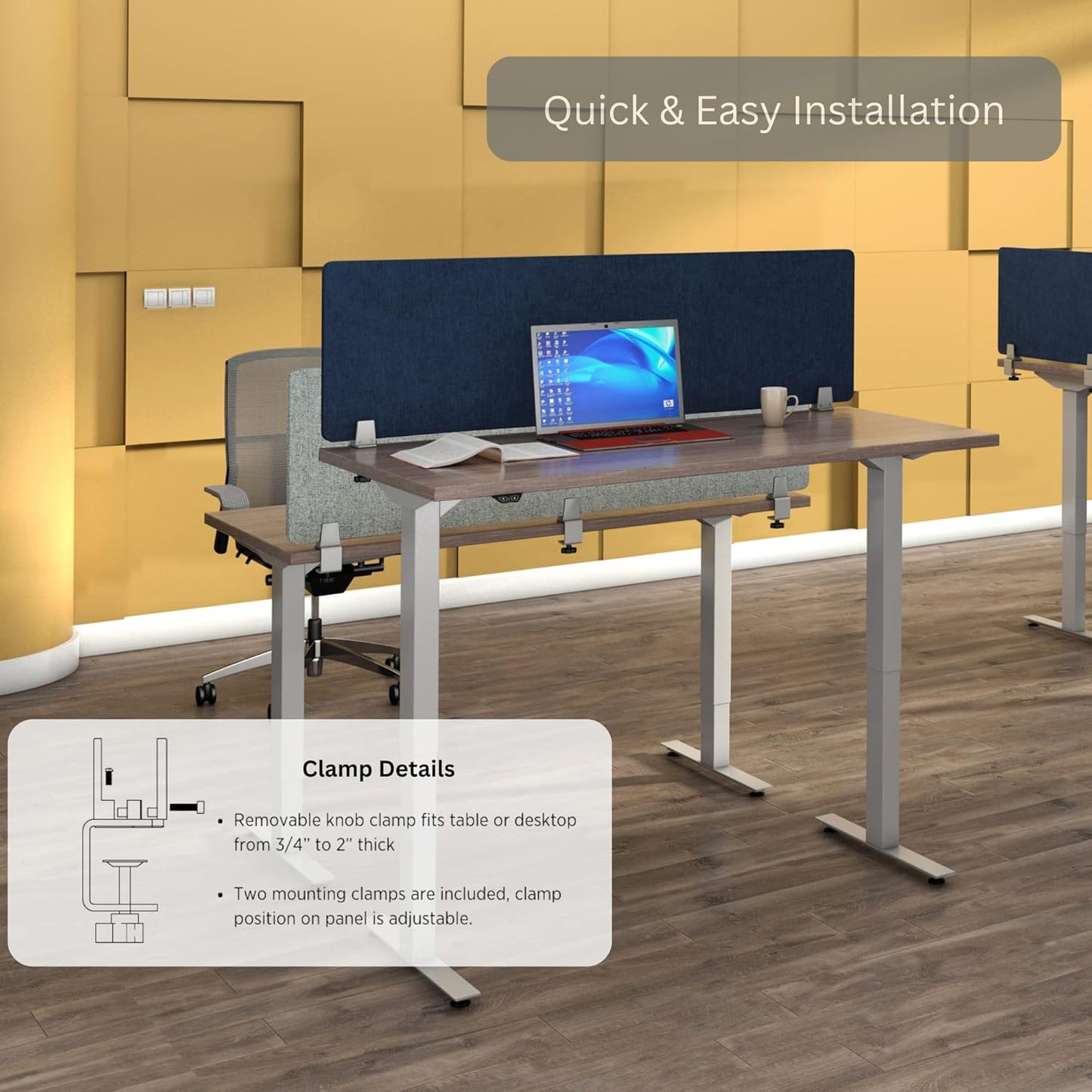 Sound Absorbing Privacy Shield - Desk Divider for Students and Office (Dark Blue, 23" W x 18'H)
