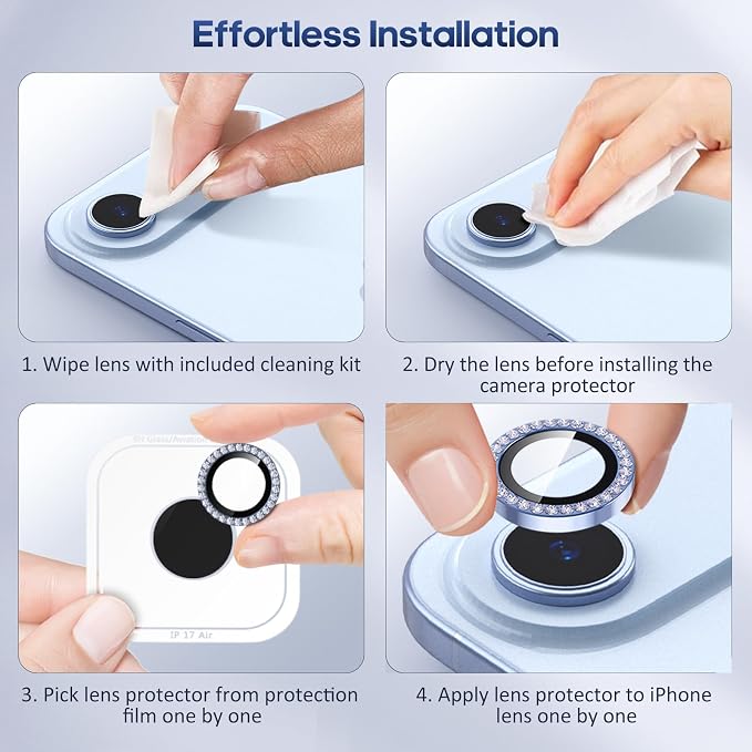 for iPhone 17 Air Camera Lens Protector Bling, Individual Diamond Metal Ring - Image 7