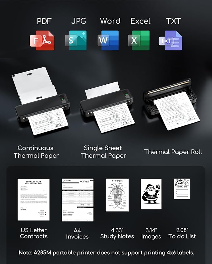 Portable Printers Wireless for Travel, A285M Bluetooth Inkless Thermal Printer - Image 4