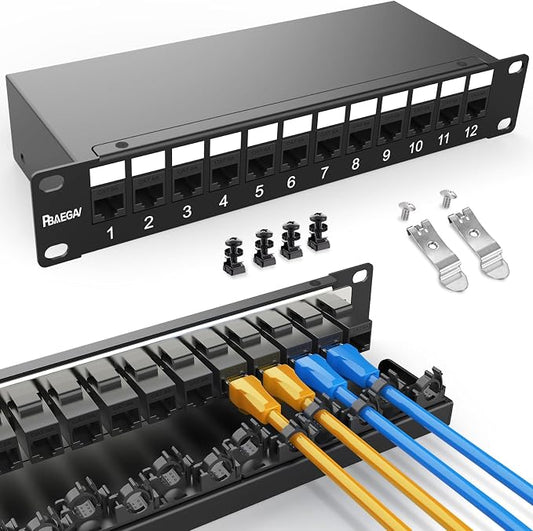 Patch Panel 12 Port【EC Listed】 10Gbps Cat6A Ethernet Network Patch Panel by PBAEGAV