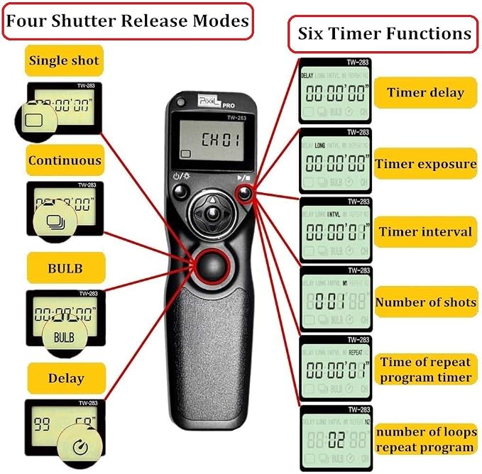 Pixel TW283-S1 Wireless Remote Trigger Timer Intervalometer Compatible - Image 2