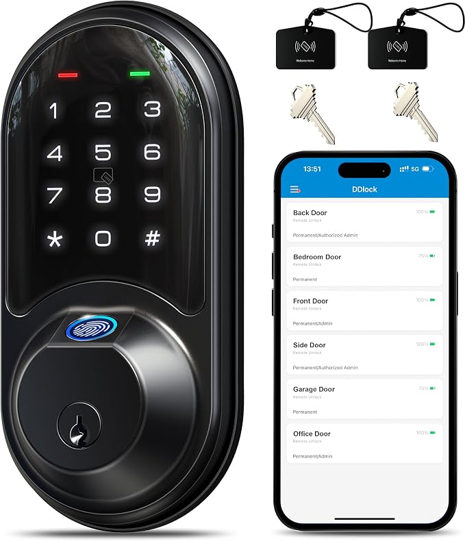 Veise RZ07 Fingerprint Smart Lock, 7-in-1 Smart Locks by Veise