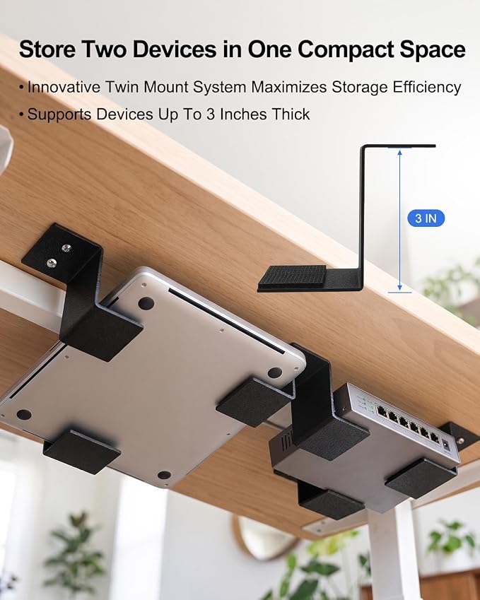 Under Desk Laptop Twin Holder & Device Mount, Heavy Duty Metal Adhesive - Image 3