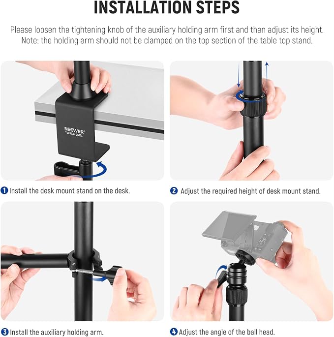 NEEWER Desk Stand with 2 Telescopic Boom Arms Phone Holder - Image 9