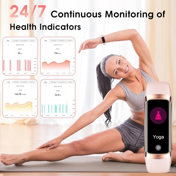 Fitness Tracker, 24/7 Heart Rate Blood Oxygen Blood Pressure Body Temp Monitor - Image 2