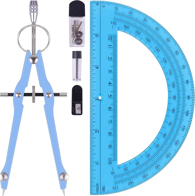 Unjoo Compass and Protractor Set, Professional Drawing Compass Tool, Metal by Unjoo