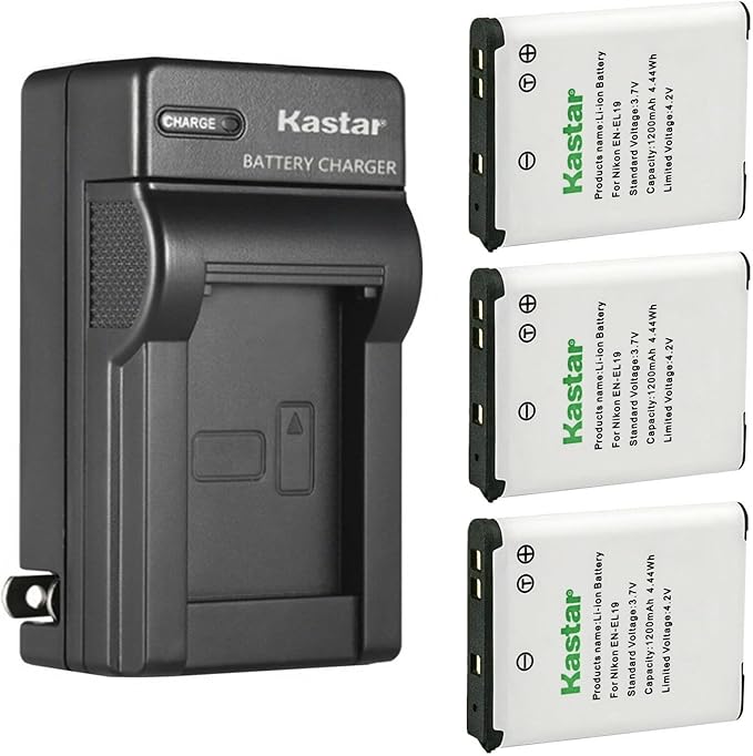 Kastar 3-Pack EN-EL19 Battery and AC Wall Charger Replacement by Kastar