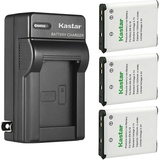 Kastar 3-Pack EN-EL19 Battery and AC Wall Charger Replacement by Kastar