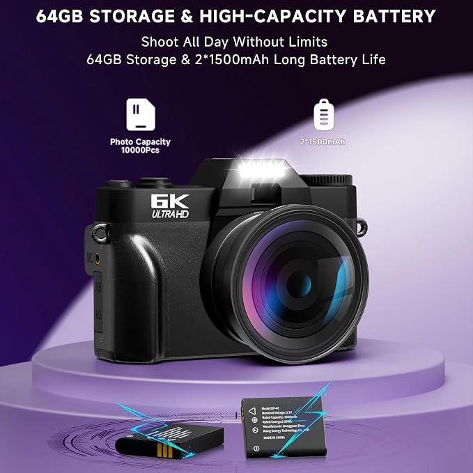 6K Digital Camera for Photography Autofocus, 2026 Upgraded 64MP WiFi Vlogging - Image 7