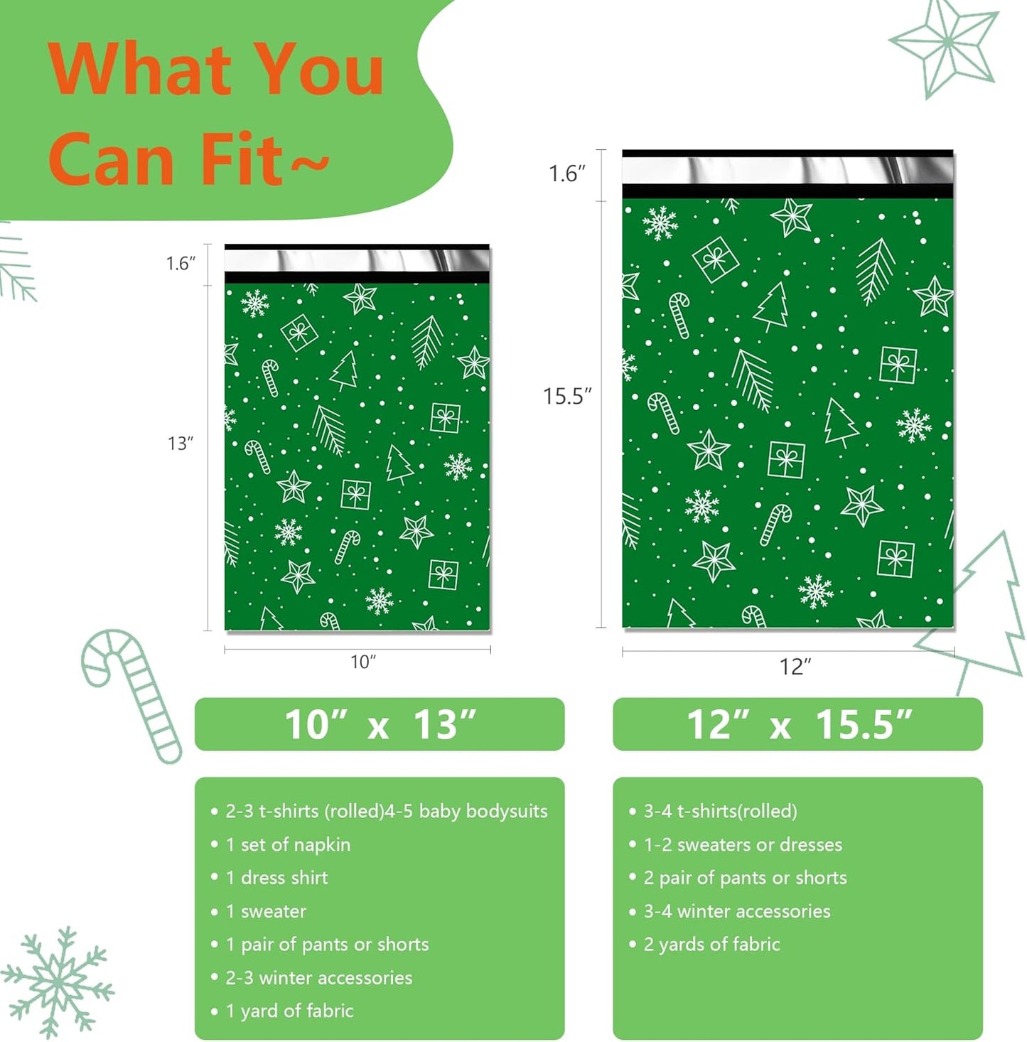 Poly Mailers 10x13 Inch 100 Pcs - Christmas printed Shipping Bags, 2.4mil Thickness, Waterproof and Tear Resistant Mailing Envelopes, Self-Sealing Packaging Bags for Small Business
