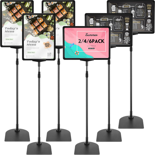 Jutom 4 Pack Adjustable Pedestal Stand Holder 8.5 x 11 Inch Heavy Duty Aluminum Sign Holder Vertical and Horizontal Sign Poster Stands Floor Standing Display for Advertisement Menu Display
