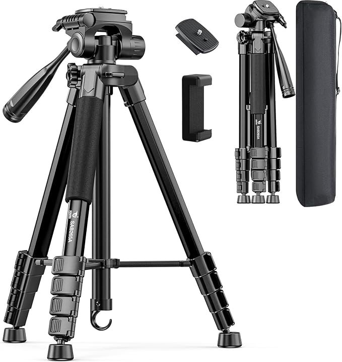 73" Camera Tripod for Camera and Phone, Aluminum Travel Tripod for iPhone by JOBFRI