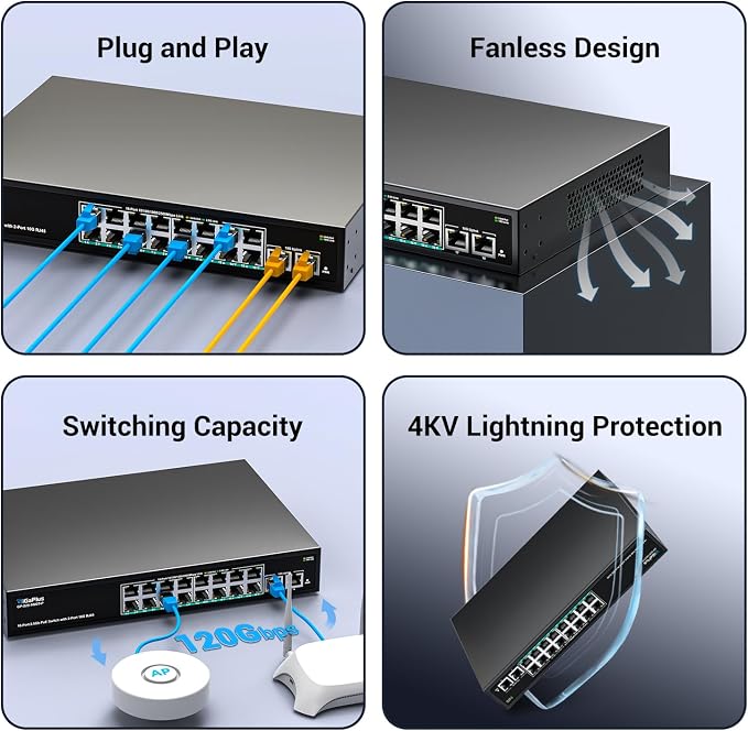 18-Port 10Gb Unmanaged PoE Ethernet Switch - Image 6