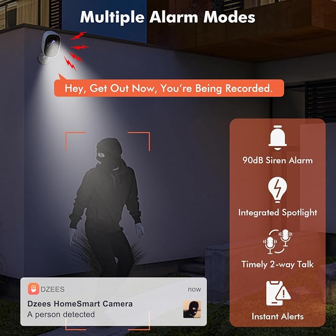 Dzees Outdoor Camera Wireless, 2K Battery Powered WiFi Surveillance Camera - Image 4