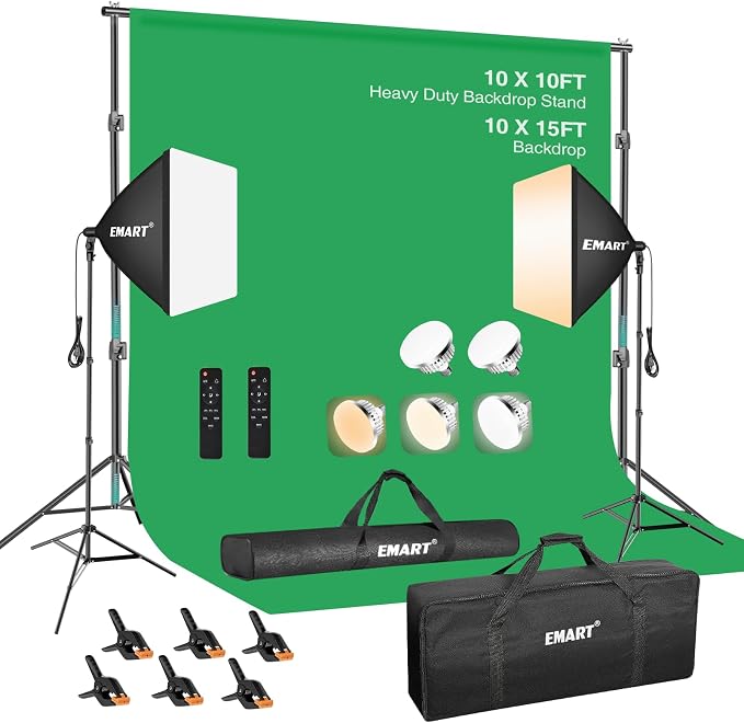 EMART Photography Lighting Kit, 10 x 10 FT Backdrop Stand Heavy Duty by EMART