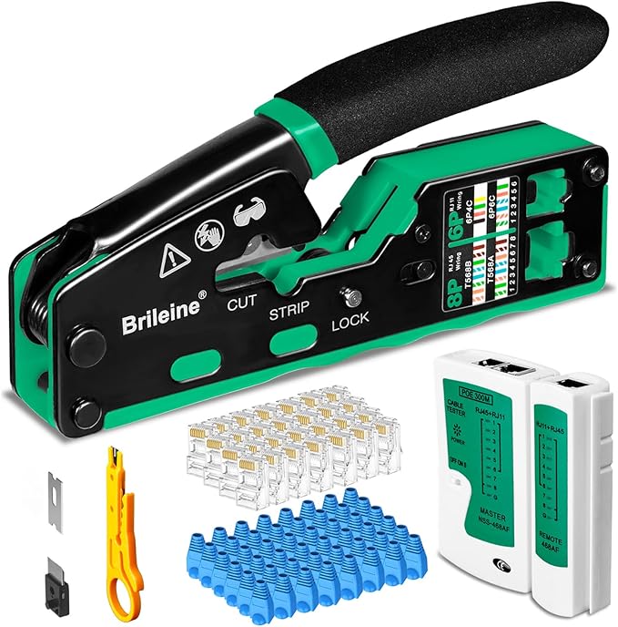 RJ45 Crimp Tool Pass Through Kit Ethernet Crimper Cat5 Cat5e Cat6 Crimping Tool by Brileine