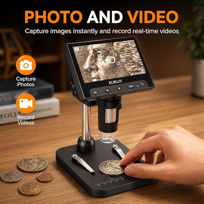 Elikliv Coin Microscope, 4.3'' LCD Digital Microscope 1000x, Coin Magnifier - Image 3