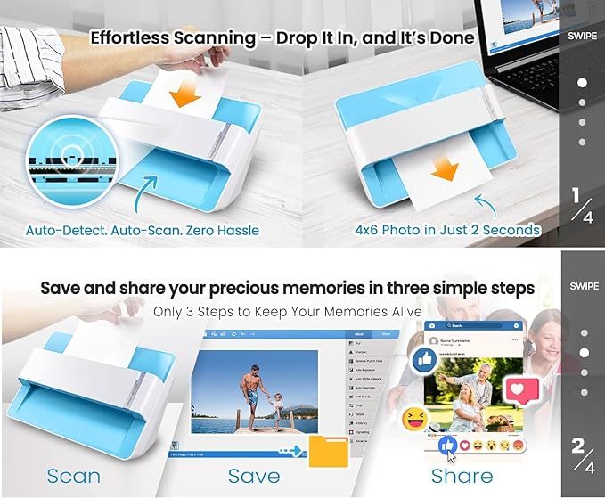 Plustek Photo Scanner ePhoto Z300, Scans 4x6 inch Photos in 2 Seconds, Auto - Image 2