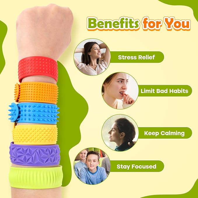 Sensory Fidget Toys for Kids: Textured Silicone Slap Bracelets 6 Pack, Stress - Image 4