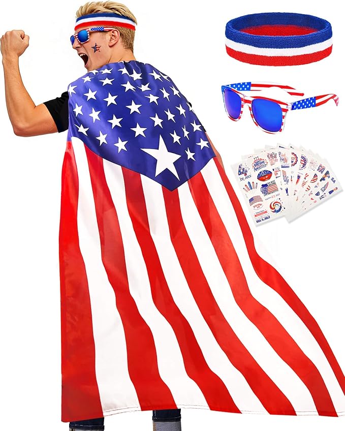 250 Year Wearable American Flag Cape Costume Set 250th Anniversary Merchandise by YUSPENYE