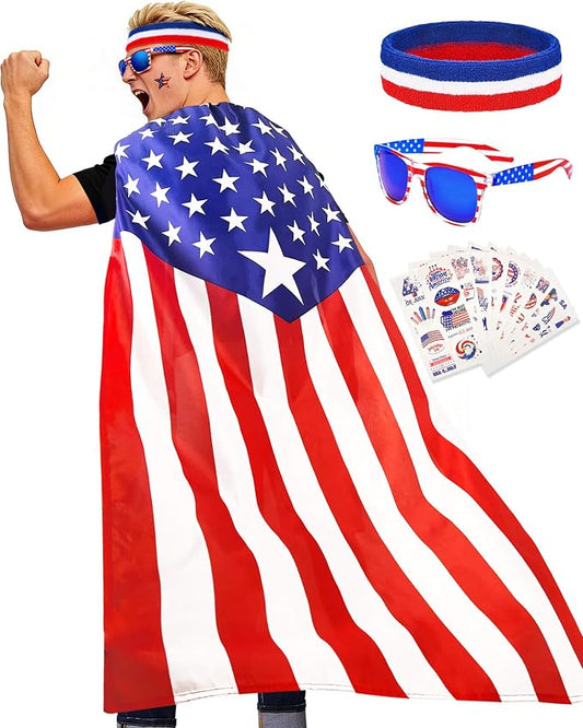 250 Year Wearable American Flag Cape Costume Set 250th Anniversary Merchandise by YUSPENYE