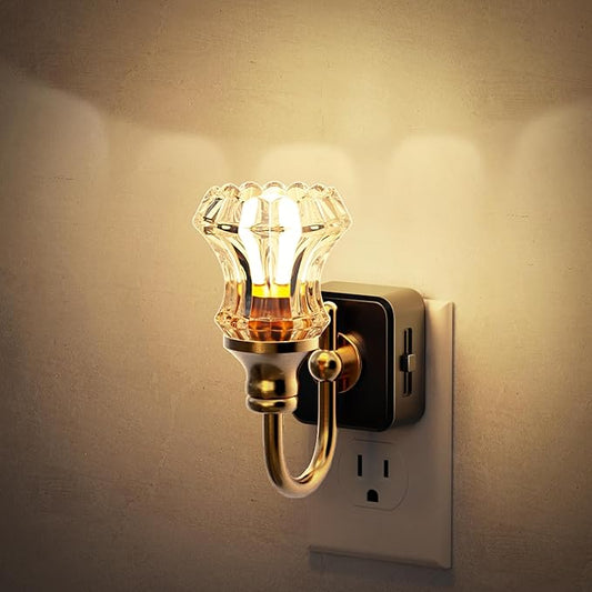 JandCase Night Light, Night Lights Plug into Wall, Dimmable Floral Glass LED by JandCase