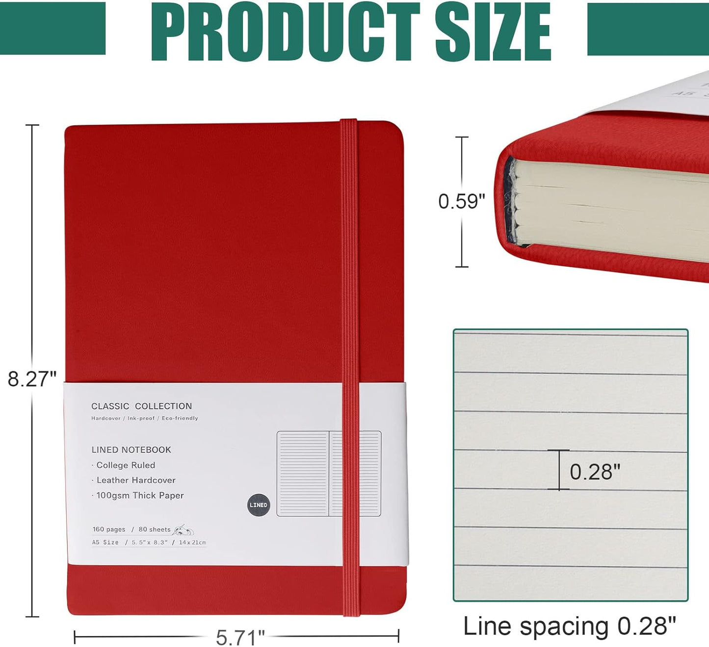 Lined Journal Notebook, 10Pack(Red), 160 Pages, Medium 5.7 inches x 8 inches - 100 gsm Thick Paper, Hardcover