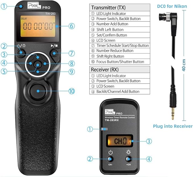 Pixel LCD Wireless Shutter Release Remote Control TW283-DC0 Compatible - Image 8
