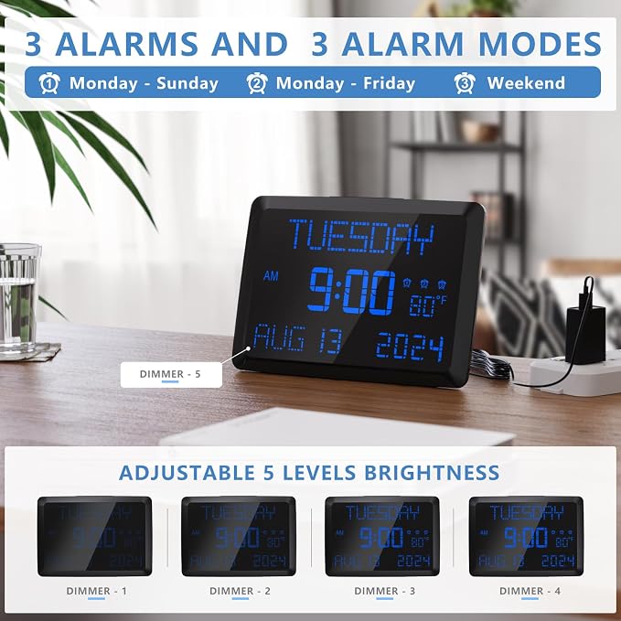 Raynic Digital Clock, 11.5" Large Display Calendar Clock - Image 4
