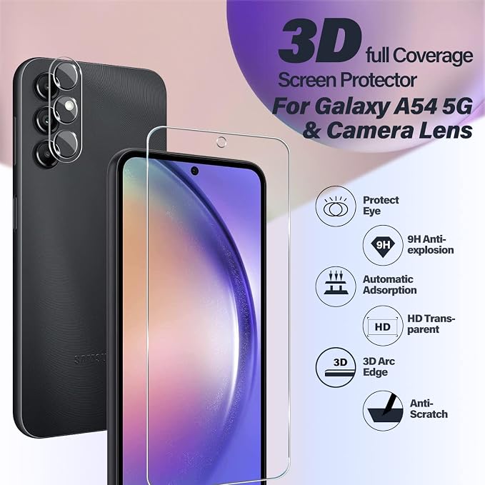 BIGFACE Galaxy A54 Tempered Glass Screen Protector + Camera Lens Protector - Image 2